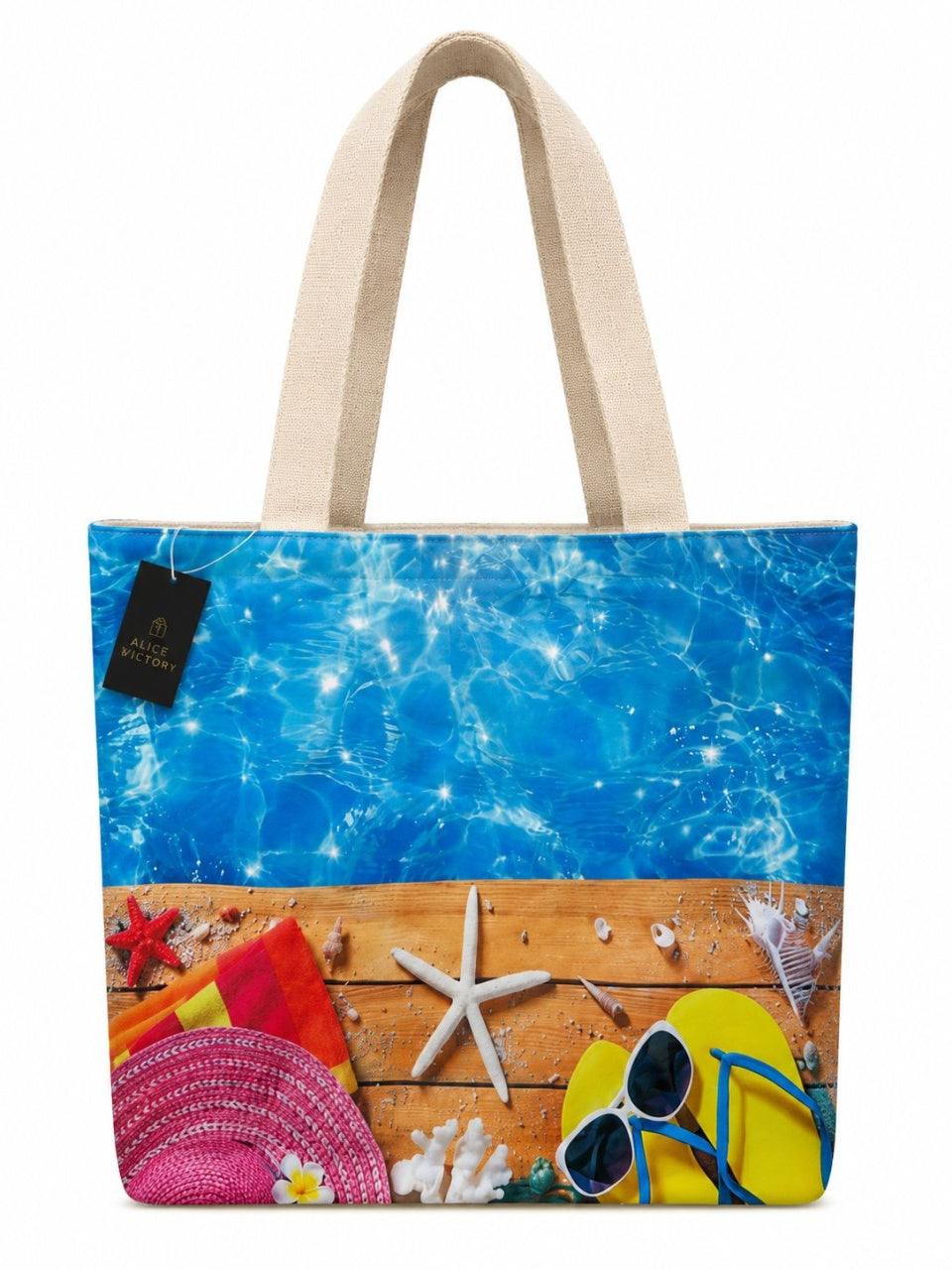 Geantă de Plajă Colorată cu Design Tropical – Tote Spațioasă pentru Vară și Vacanță