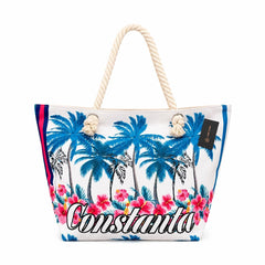 Geantă de Plajă Constanța cu Palmieri – Tote Tropicală Spațioasă cu Mânere din Sfoară