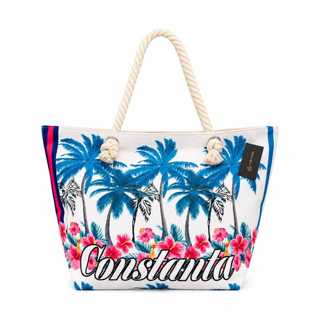 Geantă de Plajă Constanța cu Palmieri – Tote Tropicală Spațioasă cu Mânere din Sfoară