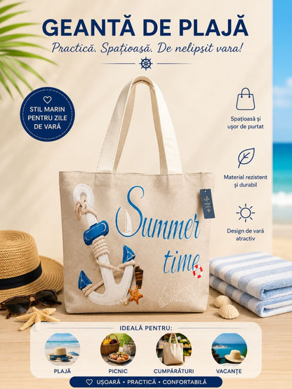 Geantă de Plajă cu Ancoră Summer Time – Spațioasă și Elegantă
