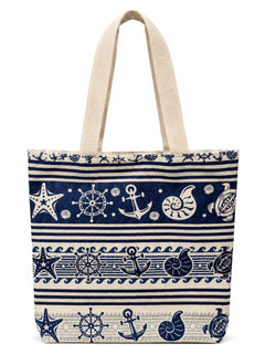 Geantă de Plajă Marină Albastră – Tote Spațioasă cu Design Nautic și Stil de Vară