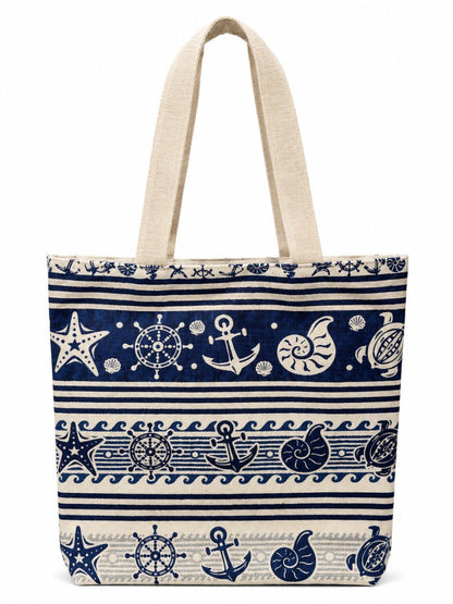 Geantă de Plajă Marină Albastră – Tote Spațioasă cu Design Nautic și Stil de Vară