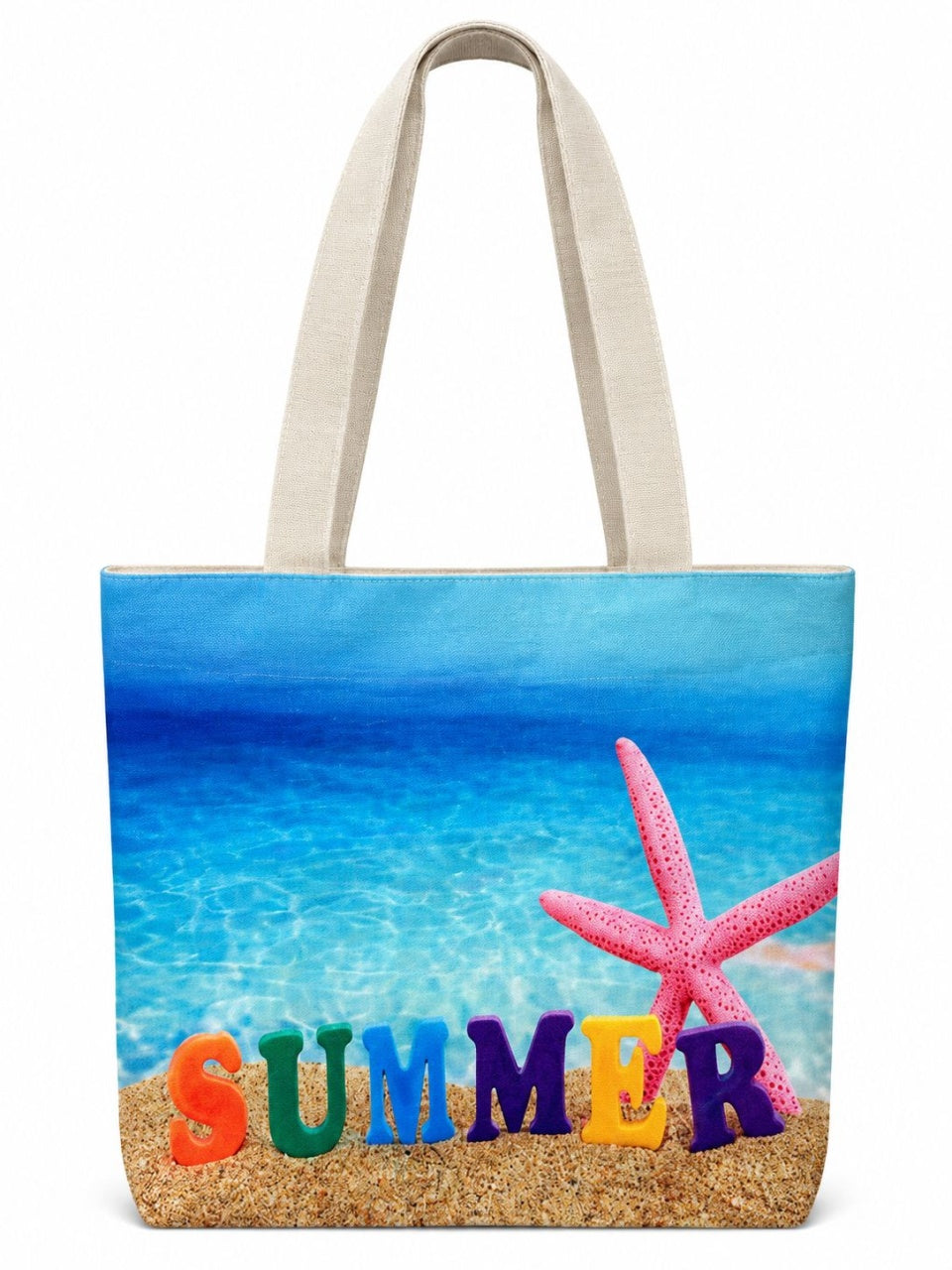 Geantă de Plajă Summer – Spațioasă, model Stea de mare și Imprimeu Colorat