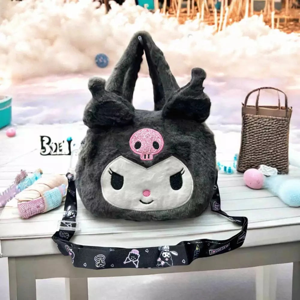 Geanta Kuromi Pufos Fete, Model Cute, cu Bretea Reglabila, 25x20 cm