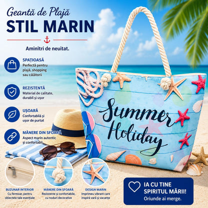 Geantă Mare de Plajă Summer Holiday – Geantă Spațioasă cu Mânere din Sfoară