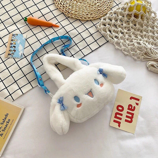 Geanta Pufos Cinnamoroll Fete, Model Kawaii cu Urechi 3D si Fundita, 25x20 cm