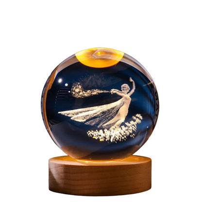 Glob Cristal 3D cu Zana Magica, LED si Baza Lemn, Decor Elegant, Cadou Special