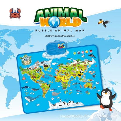 Harta interactivă puzzle din plastic cu touchscreen, muzică și întrebări, 56x41 cm