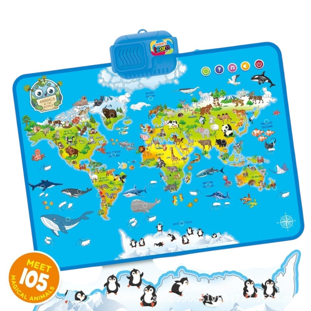 Harta interactivă puzzle din plastic cu touchscreen, muzică și întrebări, 56x41 cm