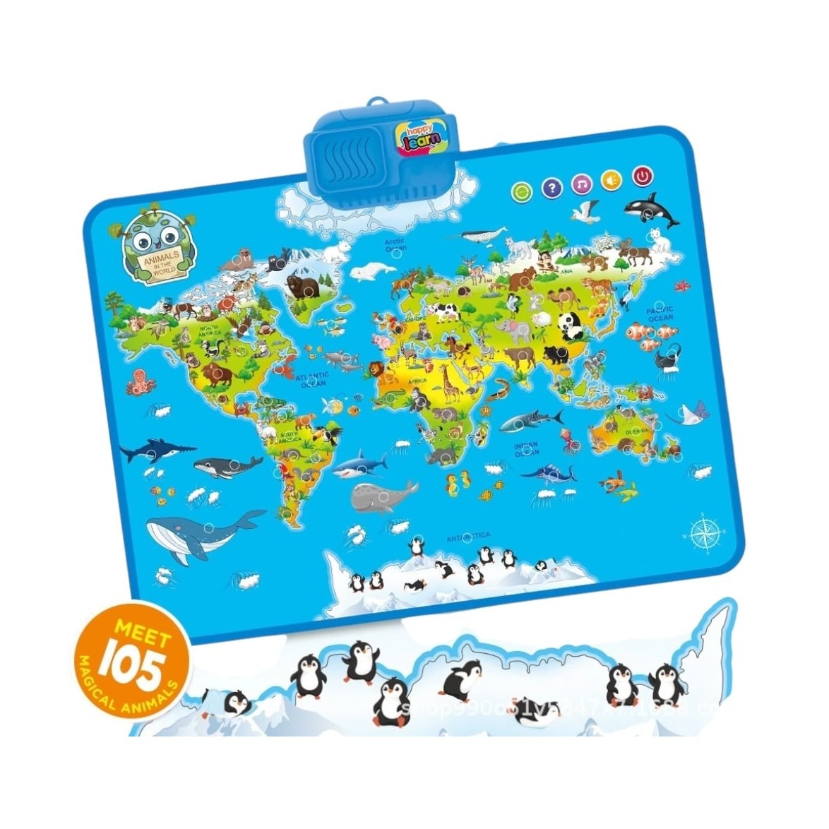 Harta interactivă puzzle din plastic cu touchscreen, muzică și întrebări, 56x41 cm