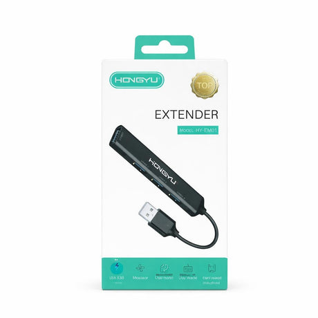 Hub USB Hongyu HY-EM01, 4 porturi USB 3.0, adaptor extindere USB pentru laptop și PC, negru