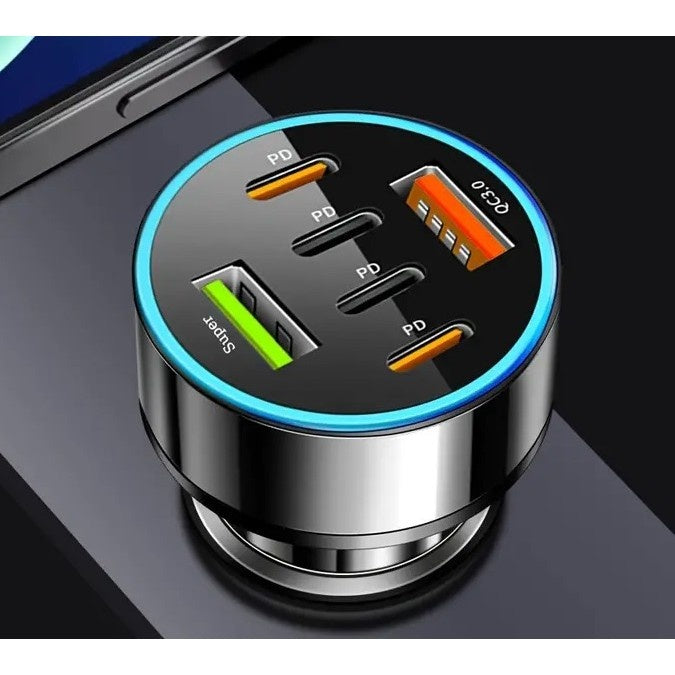 Incarcator Auto 6 in 1, , 2 x Port USB Fast Charge QC3.0 si 4 x Type C, PD 65W, Negru