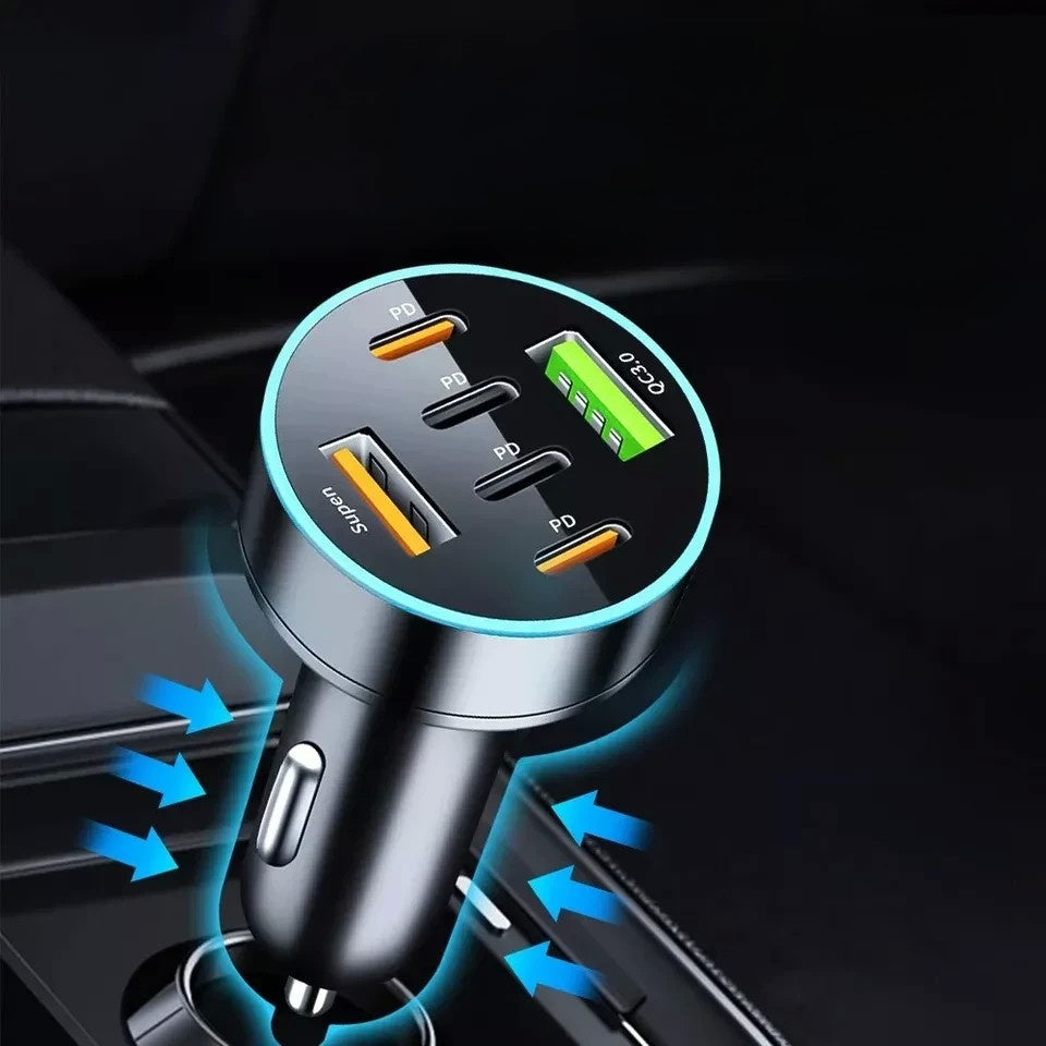 Incarcator Auto 6 in 1, , 2 x Port USB Fast Charge QC3.0 si 4 x Type C, PD 65W, Negru