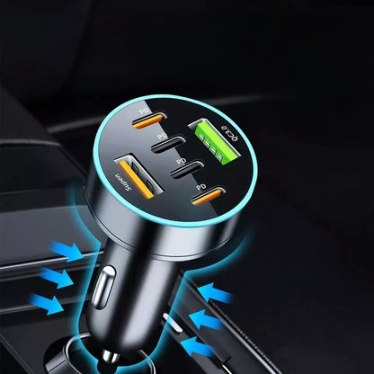 Incarcator Auto 6 in 1, , 2 x Port USB Fast Charge QC3.0 si 4 x Type C, PD 65W, Negru