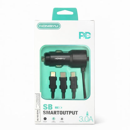 Încărcător auto Hongyu HY-C01 30W PD Dual USB cu cablu 3-în-1 integrat, încărcare rapidă 3.0A