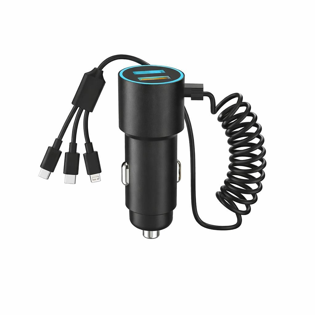 Încărcător auto Hongyu HY-C01 30W PD Dual USB cu cablu 3-în-1 integrat, încărcare rapidă 3.0A