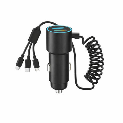 Încărcător auto Hongyu HY-C01 30W PD Dual USB cu cablu 3-în-1 integrat, încărcare rapidă 3.0A