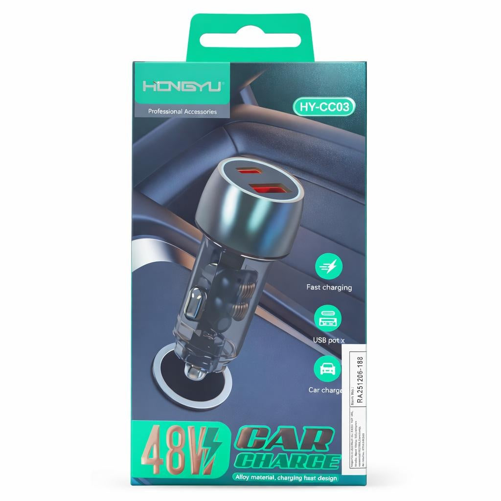 Incarcator auto Hongyu HY-CC03 48W cu 2 porturi USB fast charge, Negru