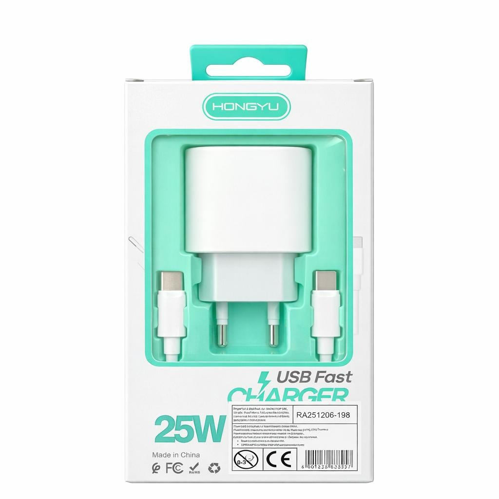 Încărcător priză Hongyu 25W Fast Charger cu cablu USB-C, încărcare rapidă