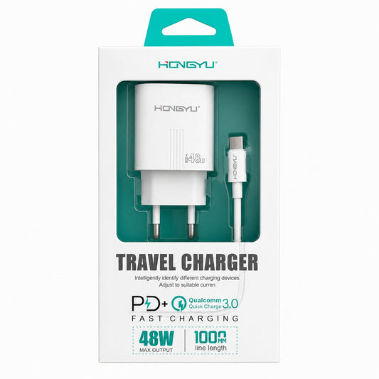 Încărcător Rapid 48W USB-C și USB-A cu Quick Charge și Power Delivery – Cablu Inclus