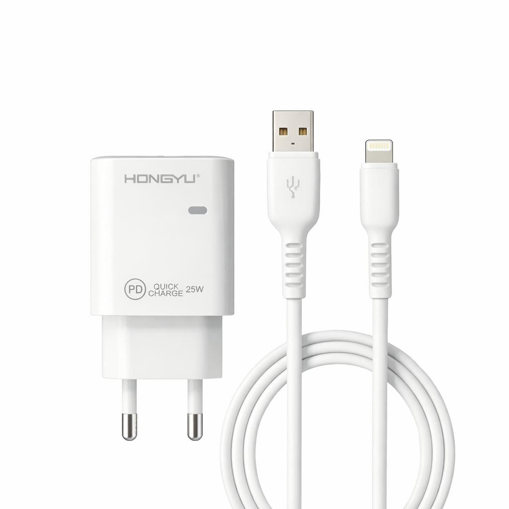 Încărcător rețea Hongyu HY-JC03 25W PD Fast Charge cu port USB + USB-C și cablu Lightning