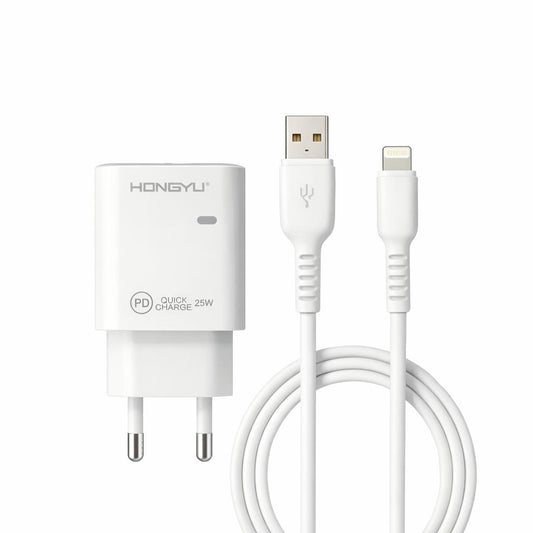 Încărcător rețea Hongyu HY-JC03 25W PD Fast Charge cu port USB + USB-C și cablu Lightning