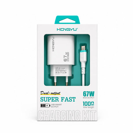 Încărcător Telefon Rapid 67W cu USB și USB-C, Dual Output, Cablu Inclus – Super Fast Charging Kit