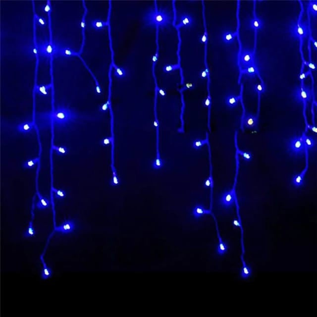 Instalatie perdea ploaie 3m lungime x 1m inaltime, 120 LED-uri, albastru, interconectabila, fir alb, LED colorat,
