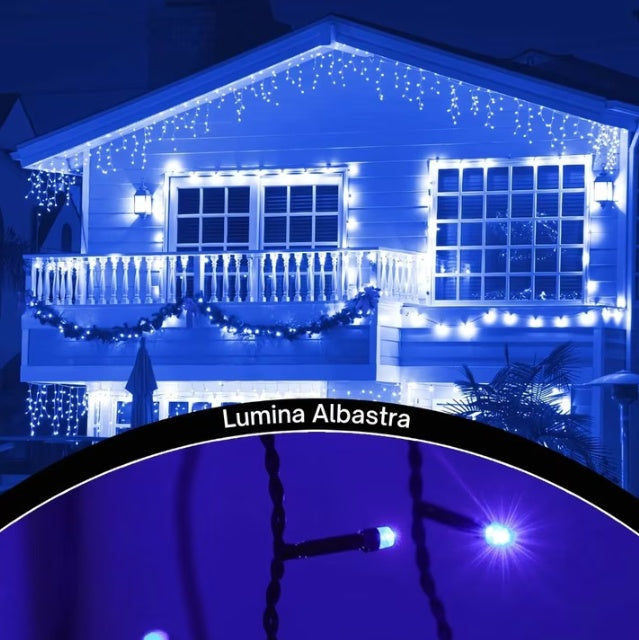Instalatie turturi cu 140 LED-uri, 7 metri, albastru, interconectabila,