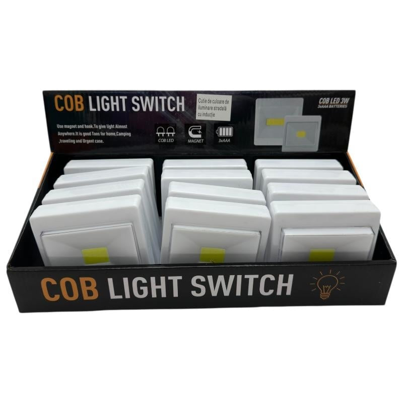 Intrerupator LED COB 3W cu iluminare prin inductie, montare magnetica, alimentare 3xAAA, lumina puternica si eficienta,