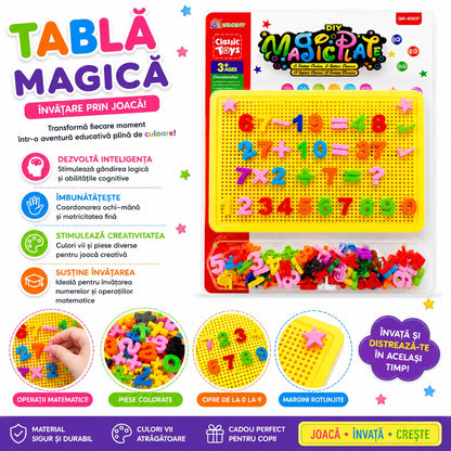 Joc Educativ pentru Copii cu Cifre și Tablă cu Pioni Galbenă – Set Interactiv de Matematică