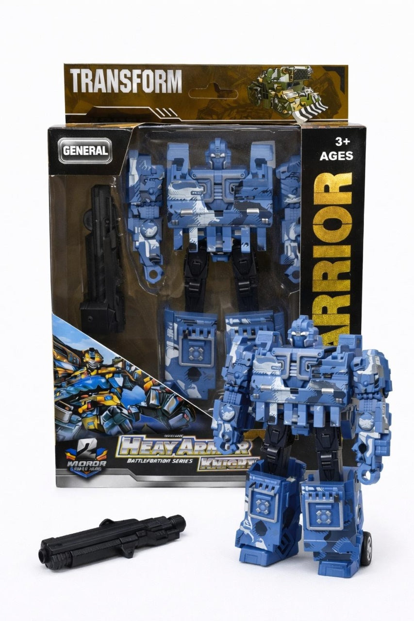 Jucarie 2 in 1 tanc transformabil in robot, model albastru, 22.5 cm, cu accesorii