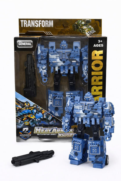 Jucarie 2 in 1 tanc transformabil in robot, model albastru, 22.5 cm, cu accesorii