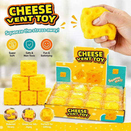 Jucărie Antistres Brânză din Silicon 5x5x5cm – Cheese Vent Toy, Squishy Moale, Elastic și Relaxant pentru Copii