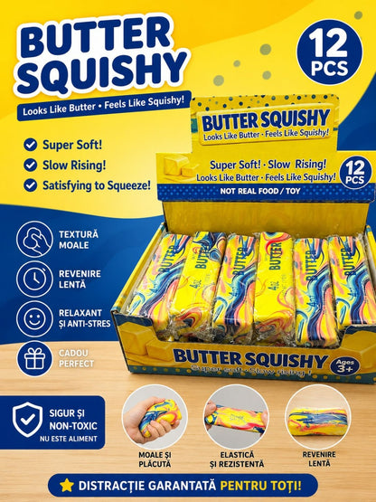 Jucarie antistres Butter Squishy 13cm, model pachet de unt marble effect, slow rising