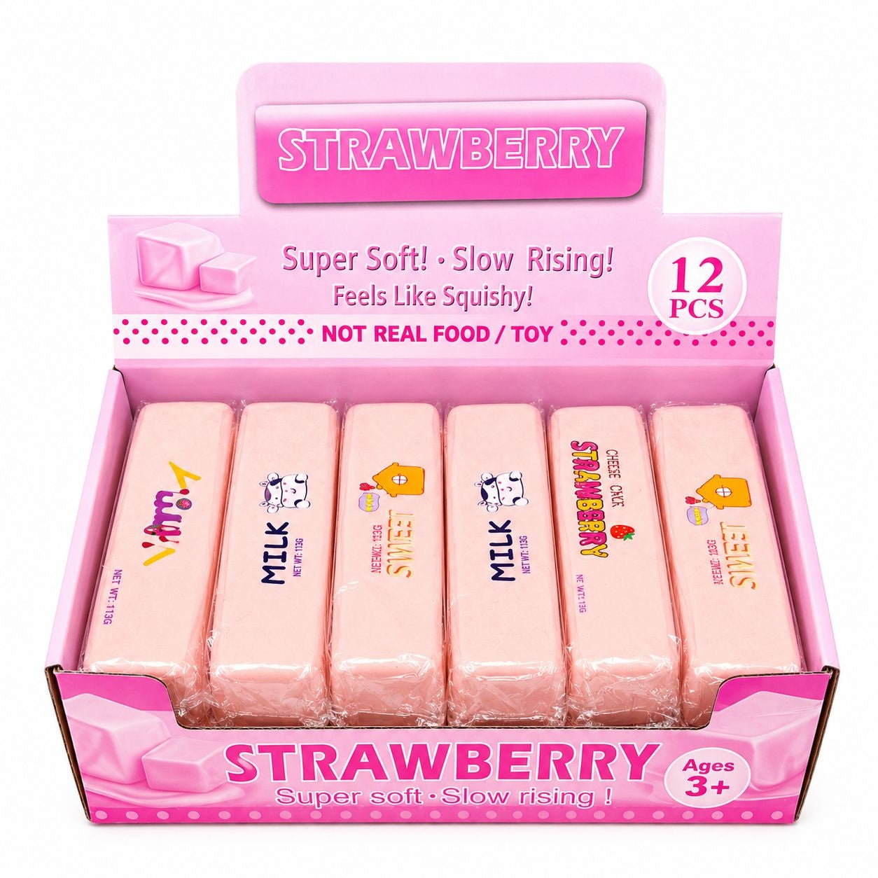 Jucarie antistres Butter Squishy 13cm, model Strawberry Milkshake, super moale, slow rising