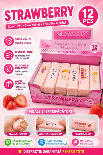 Jucarie antistres Butter Squishy 13cm, model Strawberry Milkshake, super moale, slow rising