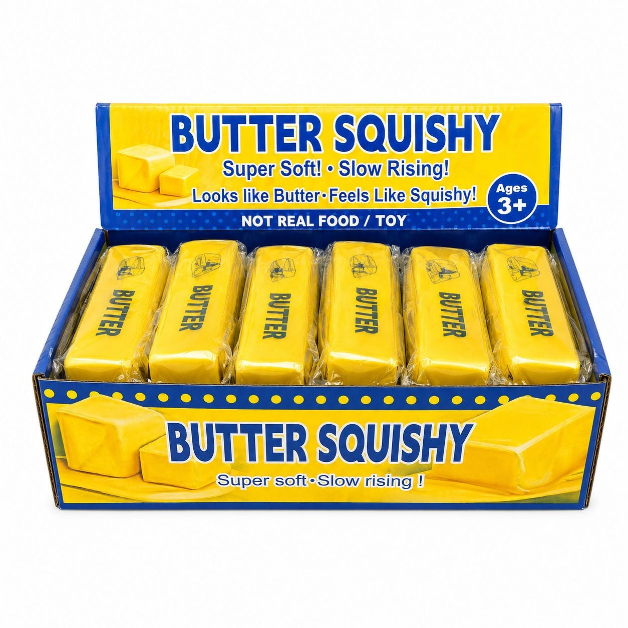 Jucărie Antistres Butter Squishy Auriu, 13cm – Squishy în Formă de Unt, Slow Rising, Super Moale