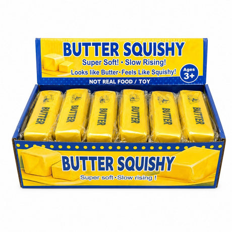 Jucărie Antistres Butter Squishy Auriu, 13cm – Squishy în Formă de Unt, Slow Rising, Super Moale