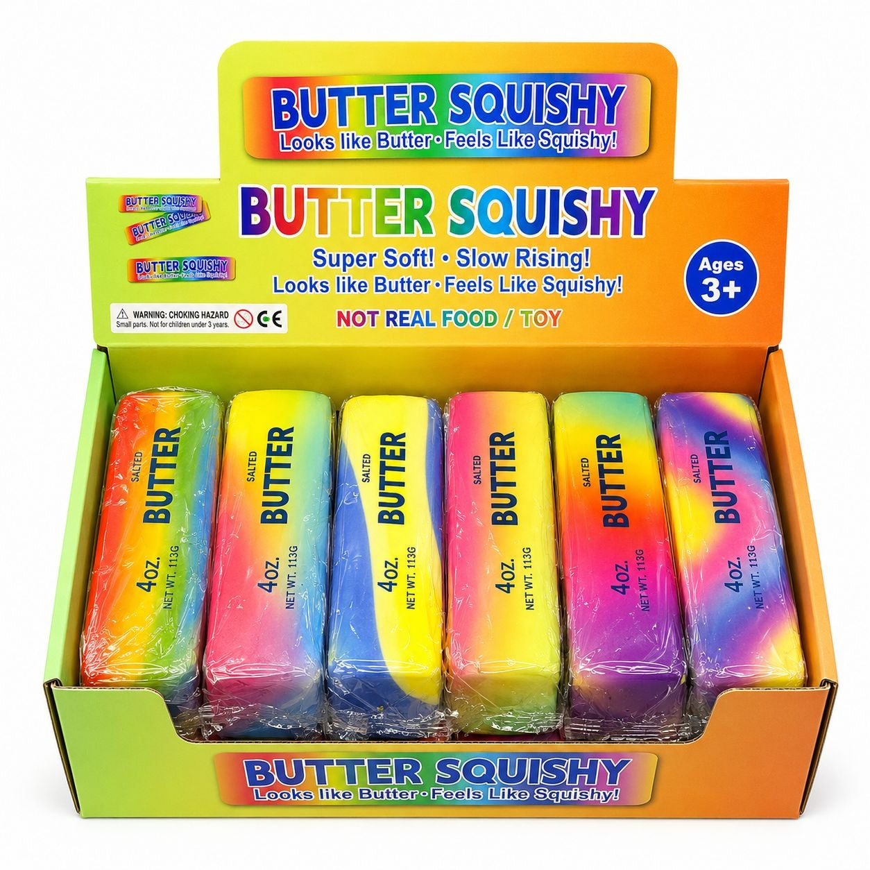 Jucarie antistres Butter Squishy Rainbow 13cm, model pachet de unt, culoare aleatorie