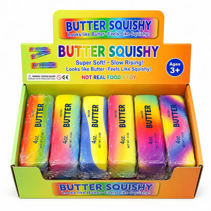 Jucarie antistres Butter Squishy Rainbow 13cm, model pachet de unt, culoare aleatorie