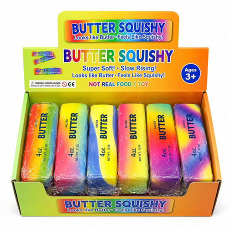 Jucarie antistres Butter Squishy Rainbow 13cm, model pachet de unt, culoare aleatorie