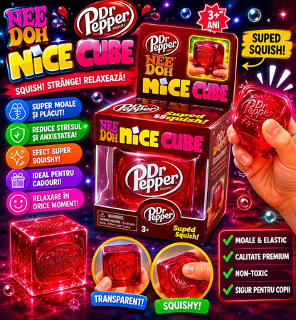 Jucărie Antistres Cub de gheata Roșu – Nice Cube Squishy , Moale și Elastic, 3+ Ani