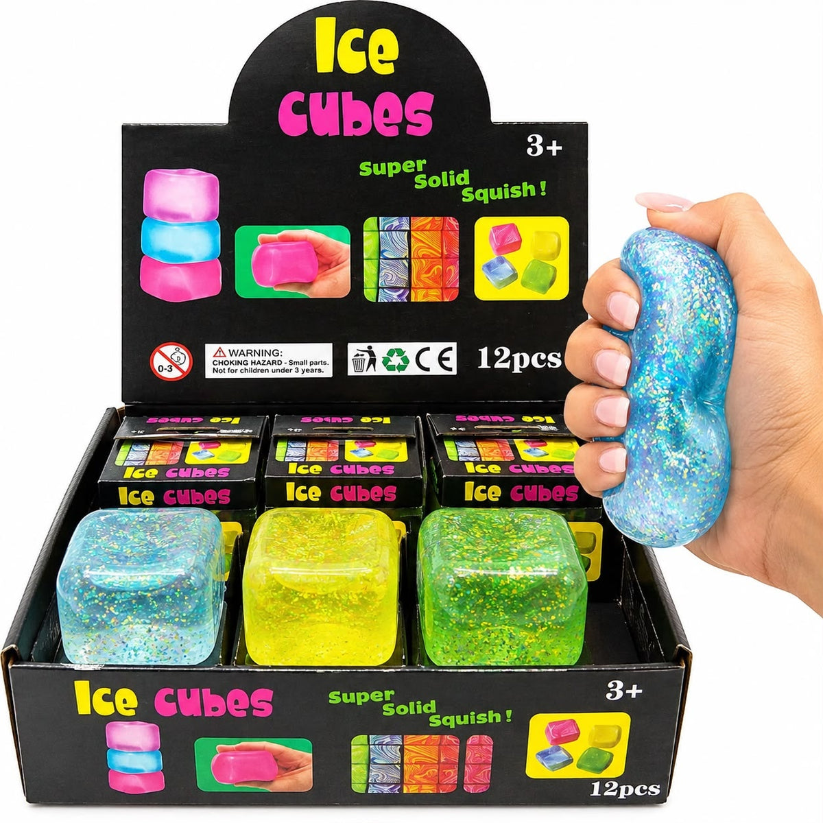 Jucărie Antistres Cub Squishy cu Sclipici, Model Aleatoriu, Elastică și Moale, Cub Colorat pentru Copii