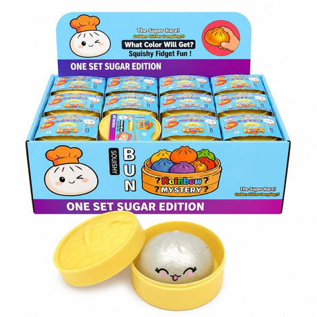 Jucărie Antistres Dumpling cu Sclipici si bile de gel 5.5 cm – Mini Squishy Glitter în Cutie