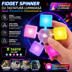 Jucărie Antistres Fidget Spinner cu 5 Taste Luminoase LED – Spinner Tastatura Pop It pentru Relaxare și Concentrare