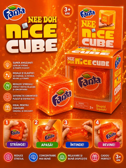 Jucărie Antistres Ice Cube Portocaliu – Cub Squishy , Moale și Elastic pentru Relaxare, 3+ Ani