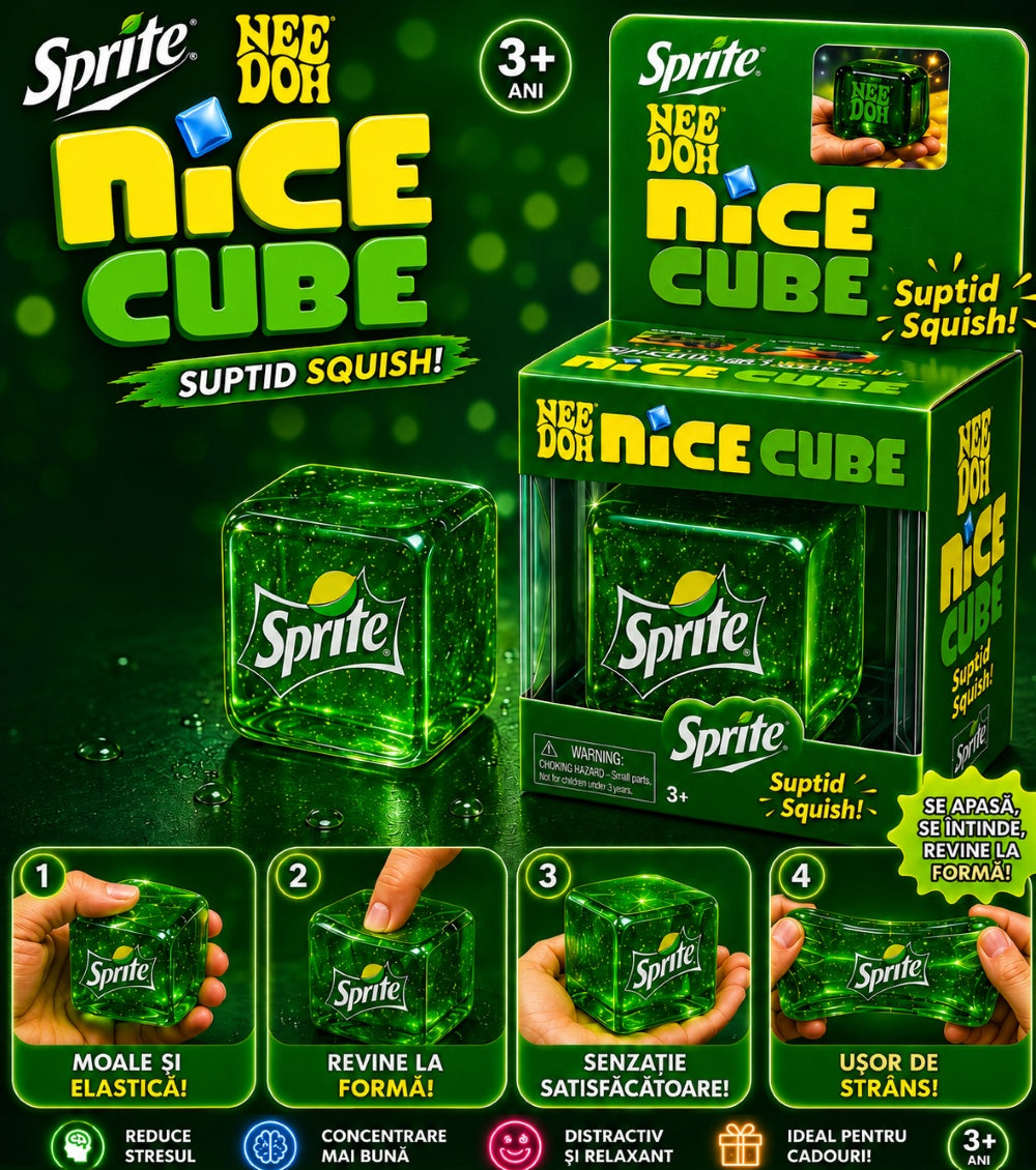 Jucărie Antistres Ice Cube Verde – Cub Squishy, Moale și Elastic, 3+ Ani