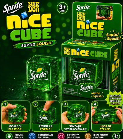 Jucărie Antistres Ice Cube Verde – Cub Squishy, Moale și Elastic, 3+ Ani