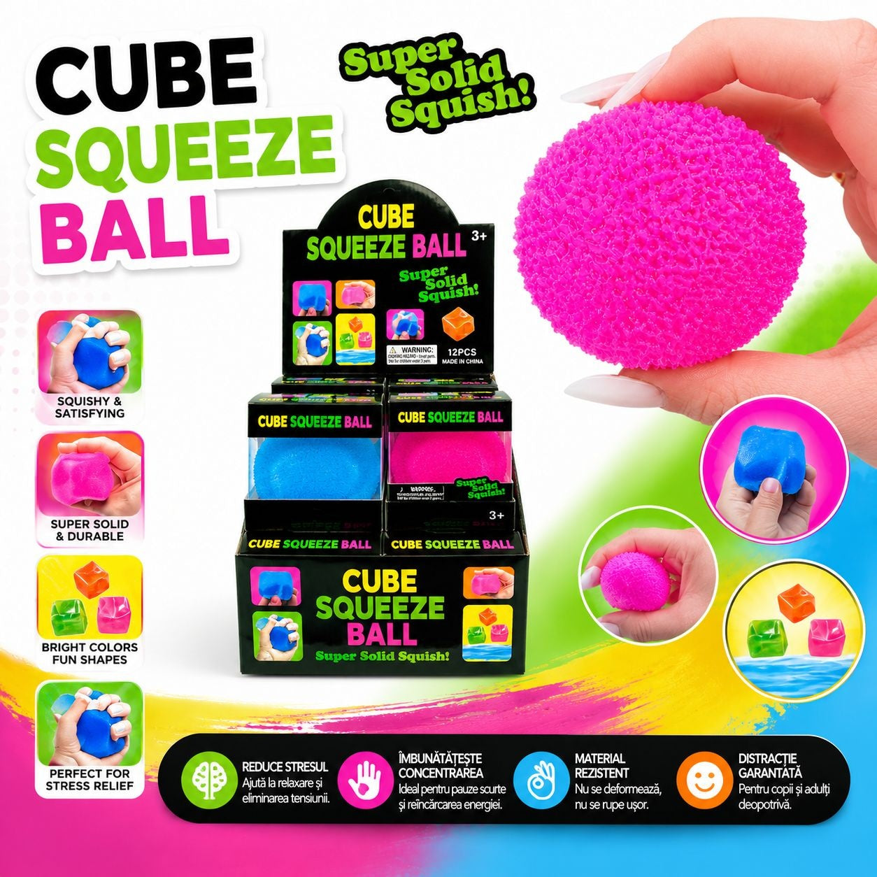 Jucărie Antistres Minge Squishy 5,5cm – Fidget Toy Moale și Elastic, pentru Relaxare